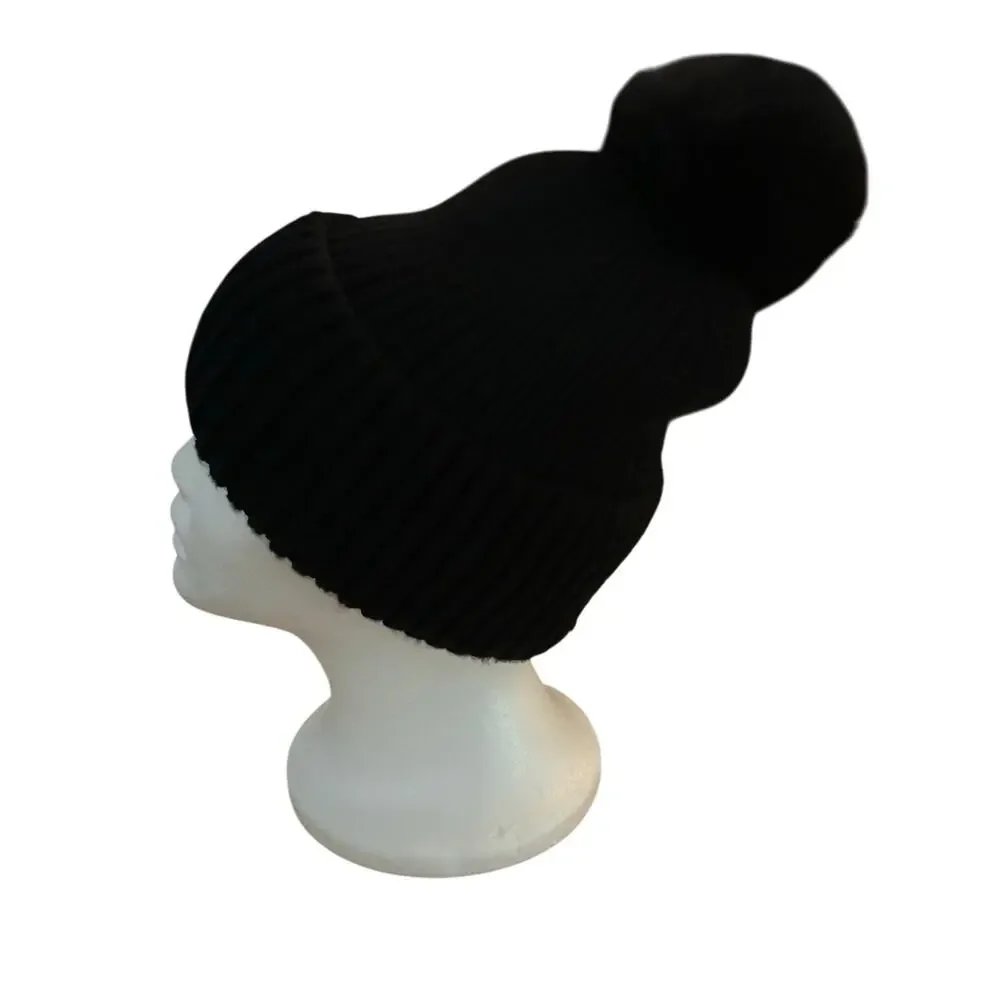 Steve Madden black knit beanie hat ski snow winter
